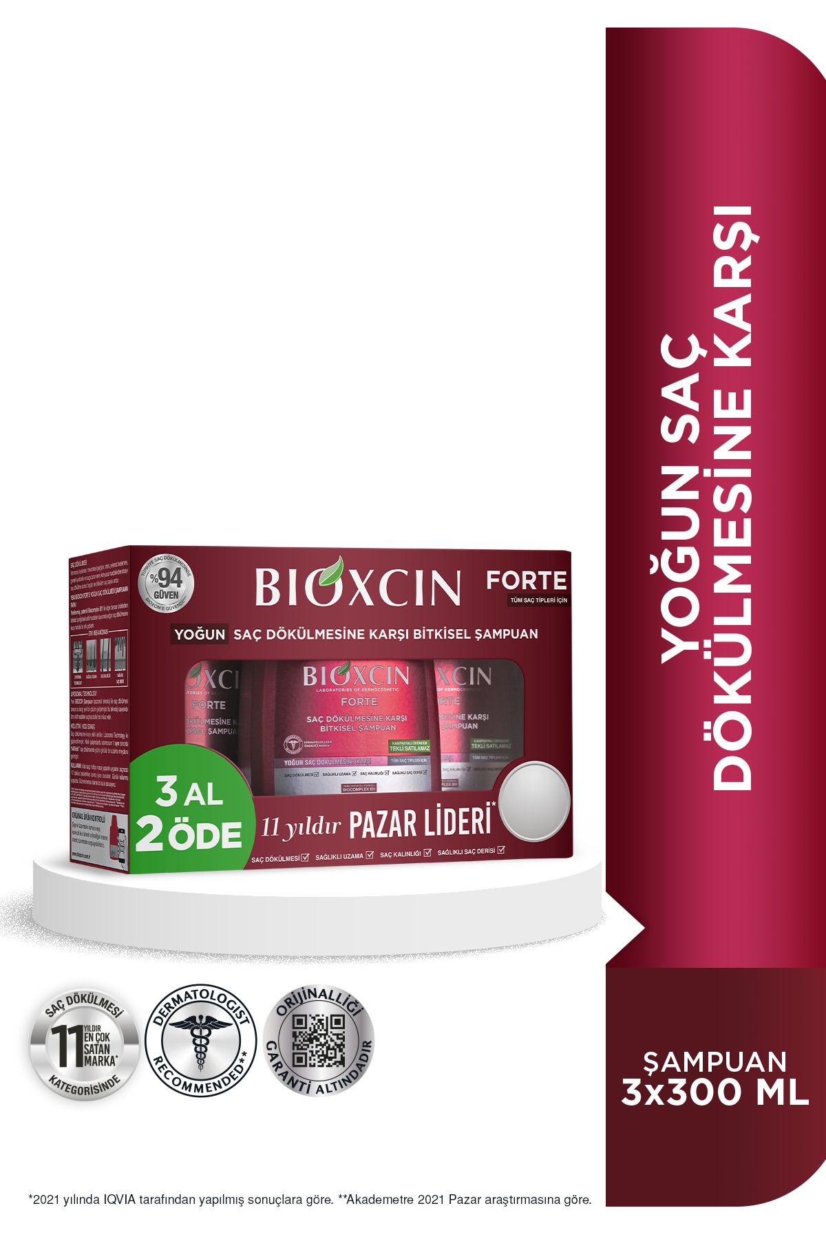 Bioxcin Forte Yoğun Saç Dökülmesine Karşı Şampuan – 3x300 ML